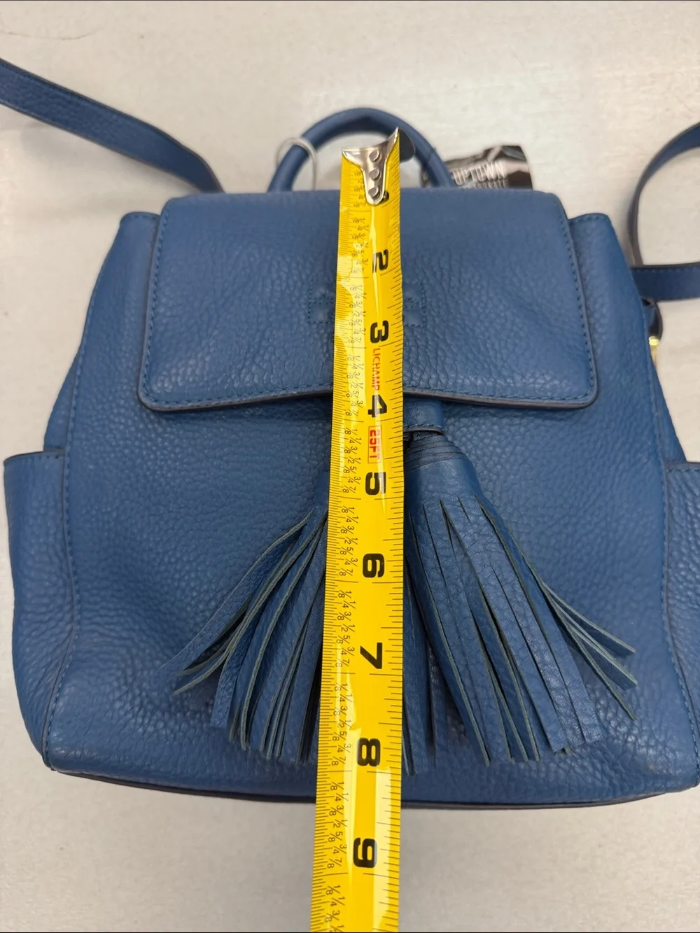 Tory Burch Navy Pebbled Leather Tassel Backpack